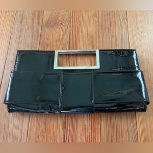 The Limited Black Patent Leather Clutch with Silver Accents